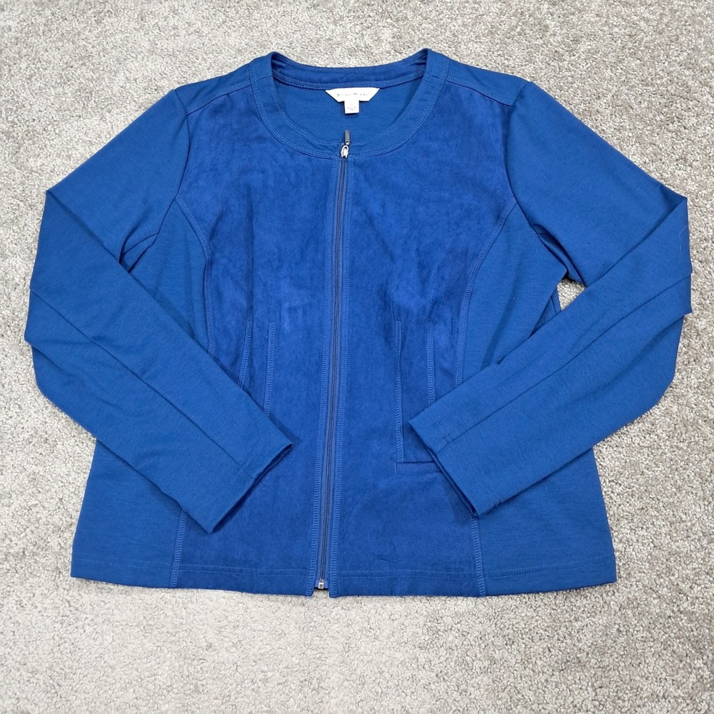 Studio Works Womens 14‎ Royal Blue Faux Suede Mixed Media Full Zip Jacket